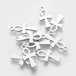 201 Stainless Steel Pendants, Ankh Cross, Stainless Steel Color, 16x8x1.1mm, Hole: 1.5mm(STAS-S105-T425)