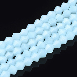 Imitation Jade Glass Beads Strands, Faceted, Bicone, Light Cyan, 4.5x4mm, Hole: 1mm, about 92~96pcs/strand, 13.78~14.37 inch(GLAA-Q080-4mm-A02)