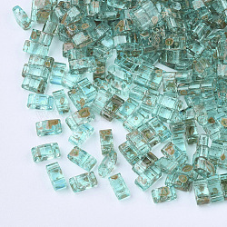 2-Hole Transparent Glass Seed Beads, Antique Style, Rectangle, Dark Turquoise, 4.5~5.5x2x2~2.5mm, Hole: 0.5~0.8mm(SEED-S023-30B-21)