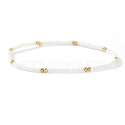 Fashion Plastic Imitation Pearl & Brass Beaded Stretch Bracelets for Women, Rondelle, White, 6.89 inch(17.5cm)(SF7008-5)