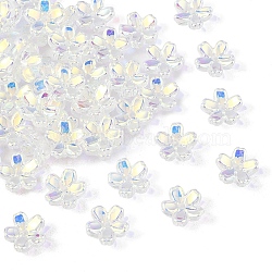 50Pcs Transparent Electroplate Glass Bead Caps, 5-Patal Flower, Clear AB, 10~11x4~4.5mm, Hole: 1.2~1.4mm(EGLA-YW0007-17D)
