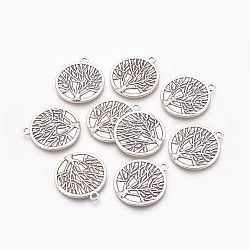 Flat Round with Tree of Life Tibetan Style Pendant Cabochon Settings, Lead Free & Nickel Free & Cadmium Free, Antique Silver, Tray: 25mm, 32x28x2mm, Hole: 2mm, about 185pcs/1000g(TIBEP-K020kg-06AS-NR)