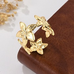 Flower Brass Cuff Rings for Women, Real 18K Gold Plated, 15mm, Inner Diameter: 18mm(RJEW-B119-14G-02)