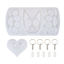 DIY Key Chain Making, with Iron Jump Ring, Keychain Silicone Pendant Molds, Heart & Cat & Claw Shape, Platinum, 22pcs/set(IFIN-TA0001-39)