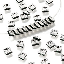 Brass Rhinestone Spacer Beads, Square, Nickel Free, Green, Silver Color Plated, 6mmx6mmx3mm, hole: 1mm(X1-RSB072-12S)