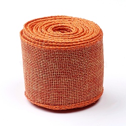 Polyester Imitation Linen Wrapping Ribbon, Wired Plaid Ribbon, for Crafts Decoration, Floral Bows Craft, Coral, 2 inch(50mm), about 6m/roll(X-DIY-WH0161-97A-02)