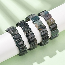 Natural Moss Agate Beads Stretch Bracelets for Women Men, Rectangle, Inner Diameter: 2.09 inch(5.3cm)(BJEW-A168-02)