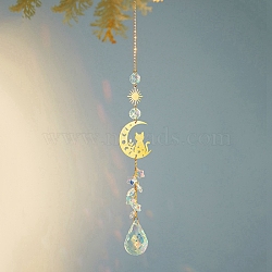 Crystal Suncatcher, with Metal Findings, for Home, Garden Decoration, Cat Shape, 460x40mm(PW-WG78118-02)