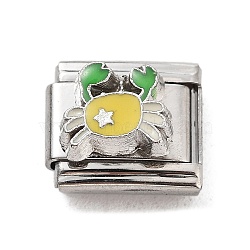Crab 304 Stainless Steel Enamel Connector Charms, DIY Handmade Module Bracelet Accessories, Stainless Steel Color, Gold, 10x9x6.5mm(STAS-L023-006E)
