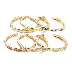 Brass Micro Pave Clear Cubic Zirconia Cuff Bangles, with Enamel, Evil Eye, Real 18K Gold Plated, Mixed Color, Inner Diameter: 2-3/8 inch(5.9cm)(BJEW-A116-07G)