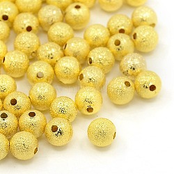 Brass Textured Beads, Round, Golden, 8mm, Hole: 1.5~2mm(EC225-G)