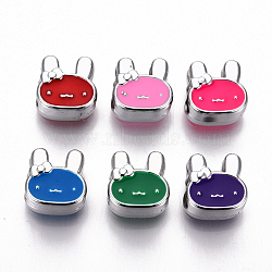 UV Plating Acrylic Beads, with Enamel, Rabbit, Platinum, Mixed Color, 12x12x7mm, Hole: 4mm(OACR-R077-04-P)
