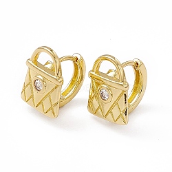 Clear Cubic Zirconia Padlock Hoop Earrings, Real 18K Gold Plated, Rack Plating Brass Jewelry for Women, Cadmium Free & Nickel Free & Lead Free, Clear, 14.5x13x3mm, Pin: 0.8mm(EJEW-M210-19G)