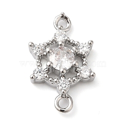 Brass Pave Clear Cubic Zirconia Connector Charms, Flower Links, Platinum, 17x10x4mm, Hole: 1.2mm(KK-G503-30P)