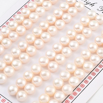 Grade 6A Natural Cultured Freshwater Pearl Beads, Half Drilled, Half Round Beads, White, 7~7.5x5mm, Hole: 1mm