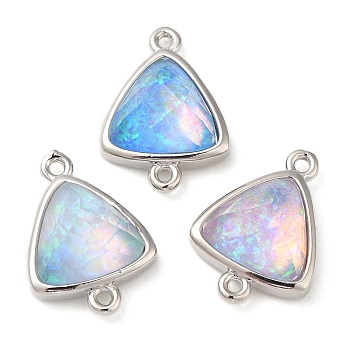 Synthetic Opal Connector Charms, Rack Plating Brass Triangle Links, Platinum, Mixed Color, 17.5x12.5x6mm, Hole: 1.4mm