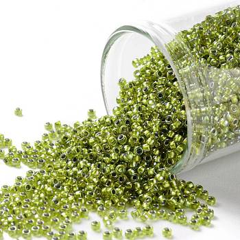 TOHO Round Seed Beads, Japanese Seed Beads, (1811) Silver Lined Peridot Rainbow, 15/0, 1.5mm, Hole: 0.7mm, about 3000pcs/bottle, 10g/bottle