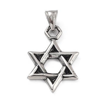 316 Surgical Stainless Steel Pendants, Star of David Charm, Antique Silver, 36x24x3mm, Hole: 7.4x4.8mm