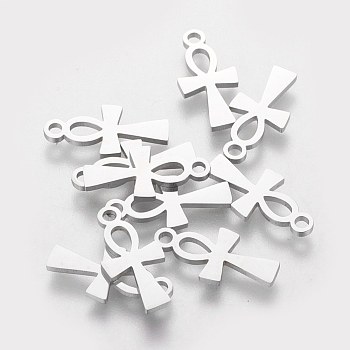 201 Stainless Steel Pendants, Ankh Cross, Stainless Steel Color, 16x8x1.1mm, Hole: 1.5mm