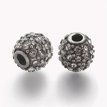 304 Stainless Steel Rhinestone Beads, Round, Crystal, 10x10mm, Hole: 3mm