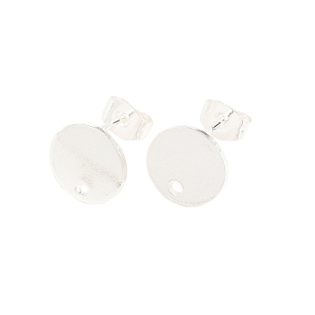 Ion Plating(IP) 304 Stainless Steel Stud Earring Findings, with Flat Plate, Flat Round, Silver, 10x1mm, 12mm, pin: 0.8mm