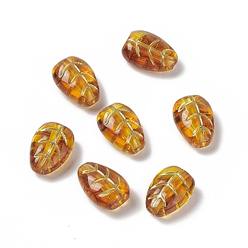 Golden Metal Enlaced Acrylic Beads, Leaf, Peru, 12.5x9x5.5mm, Hole: 1.8mm