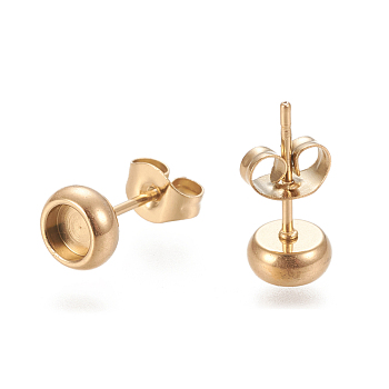 Ion Plating(IP) 304 Stainless Steel Stud Earring Settings, with Ear Nuts, Flat Round, Golden, 6.5mm, Pin: 0.8mm, Tray: 4mm