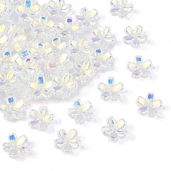 50Pcs Transparent Electroplate Glass Bead Caps, 5-Patal Flower, Clear AB, 10~11x4~4.5mm, Hole: 1.2~1.4mm
