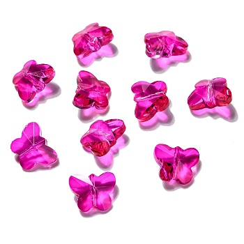 Transparent Glass Beads, Faceted, Butterfly, Magenta, 12x15x8mm, Hole: 1.5mm