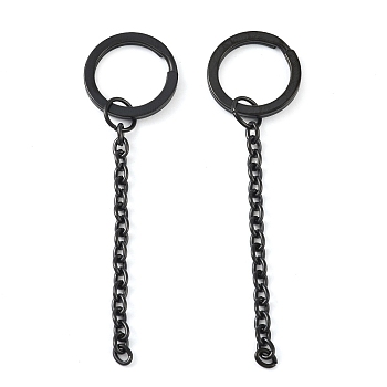 Ion Plating(IP) 304 Stainless Steel Split Key Ring Clasps, For Keychain Making, with Extended Cable Chains, Black, 74.5mm, Ring: 20x2.4mm