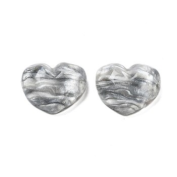 Translucent Resin Decoden Cabochons, Water Ripple Peach Heart with Glitter Powder, Gray, 17.5x21x8.5mm