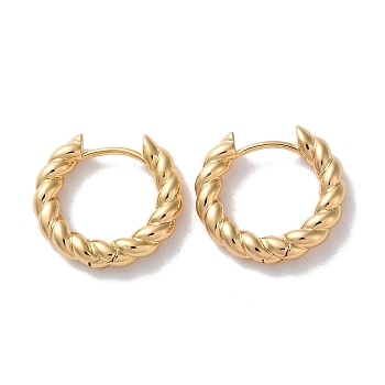 Twist Rings Brass Hoop Earrings for Women, Real 18K Gold Plated, 19x3.5mm