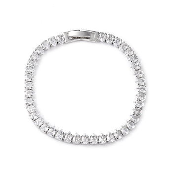 Cubic Zirconia Tennis Bracelet, Platinum Brass Teardrop Link Chain Bracelet for Women, Cadmium Free & Lead Free, Clear, 7-1/8 inch(18.2cm)