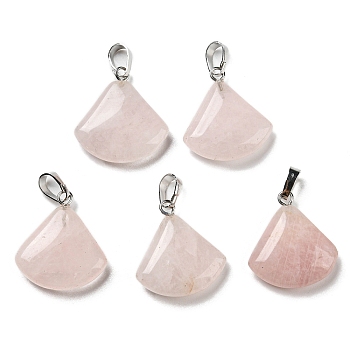 Natural Rose Quartz Pendants, with Platinum Tone Brass Findings, Fan Charms, 21~22x19.5~20x5~6mm, Hole: 6x4mm
