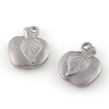 201 Stainless Steel Charms, Apple, Stainless Steel Color, 14x12x3.5mm, Hole: 1.5mm