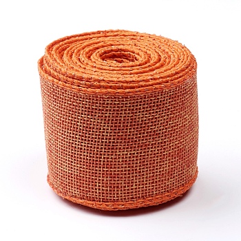 Polyester Imitation Linen Wrapping Ribbon, Wired Plaid Ribbon, for Crafts Decoration, Floral Bows Craft, Coral, 2 inch(50mm), about 6m/roll