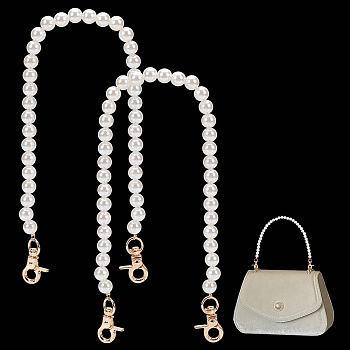 Elite 2Pcs ABS Plastic Imitation Pearl Beaded Bag Straps, with Light Gold Zinc Alloy Swivel Clasps, for Bag Replacement Accessories, White, 41cm