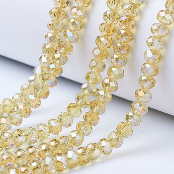 Electroplate Glass Beads Strands, AB Color Plated, Faceted, Rondelle, Light Khaki, 3.5~3.8x3mm, Hole: 0.4mm, about 113~115pcs/strand, 32~33cm