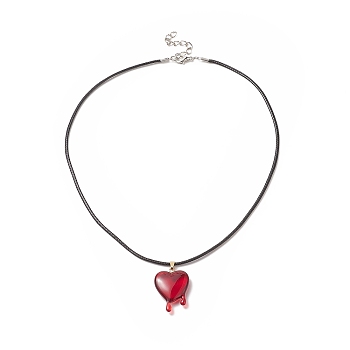 Resin Melting Heart Peandant Necklace with Waxed Cord for Women, Red, 17.72 inch(45cm)