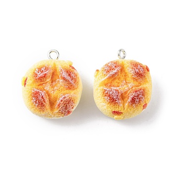 Resin Imitation Food Pendants, Bread Charms with Platinum Plated Iron Loops, Champagne Gold, 23x19.5x13.5mm, Hole: 2mm