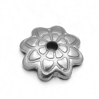 Multi-Petal 304 Stainless Steel Bead Caps, Stainless Steel Color, 8x1.5mm, Hole: 1mm
