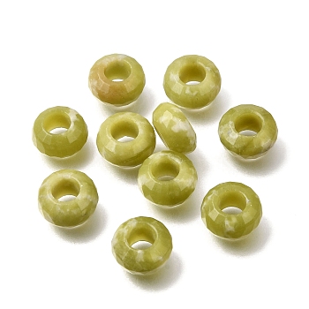 Natural Lemon Jade European Beads, Large Hole Beads, Faceted, Rondelle, 13x7.5mm, Hole: 6mm