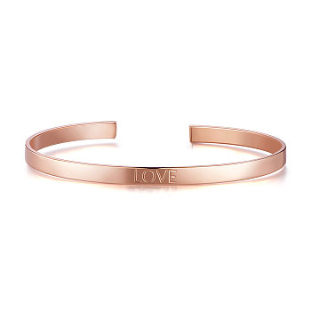 SHEGRACE Brass Cuff Bangles, with Word Love, Rose Gold, 2-1/2 inch(6.55cm)