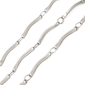 304 Stainless Steel Scalloped Bar Chains, Soldered, with Spool, Stainless Steel Color, 15.5x2x1mm