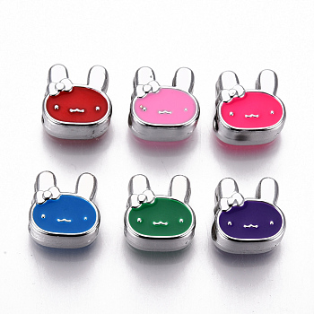 UV Plating Acrylic Beads, with Enamel, Rabbit, Platinum, Mixed Color, 12x12x7mm, Hole: 4mm