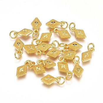 Electroplated Alloy Charms, Long-Lasting Plated, with Brass Jump Ring, Rhombus, Golden, 11.5x6.5x3.5mm, Hole: 3.5mm