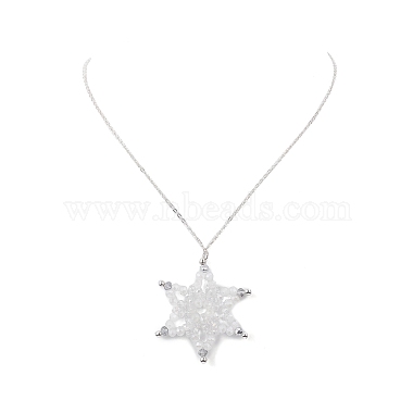 Synthetic Hematite & Glass Beaded Snowflake Pendant Necklace(NJEW-JN04272)-4