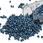 TOHO 8/0 Round Beads, Japanese Seed Beads, Matte Nickel Plating, (511F) High Metallic Frost Mediterranean Blue, 3mm, Hole: 1mm, about 222pcs/10g(X-SEED-TR08-0511F)