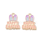 Easter Alloy Enamel Pendants, Light Gold, Rabbit with Word Charms, 17x14x1mm, Hole: 1.7mm(ENAM-I055-01KCG-07)