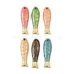 Brass Enamel Pendants, Fish Charms, Rack Plating, Long-Lasting Plated, Cadmium Free & Lead Free, Real 18K Gold Plated, Mixed Color, 40x11x5.5mm, Hole: 2mm(KK-CBAF17A-06G)